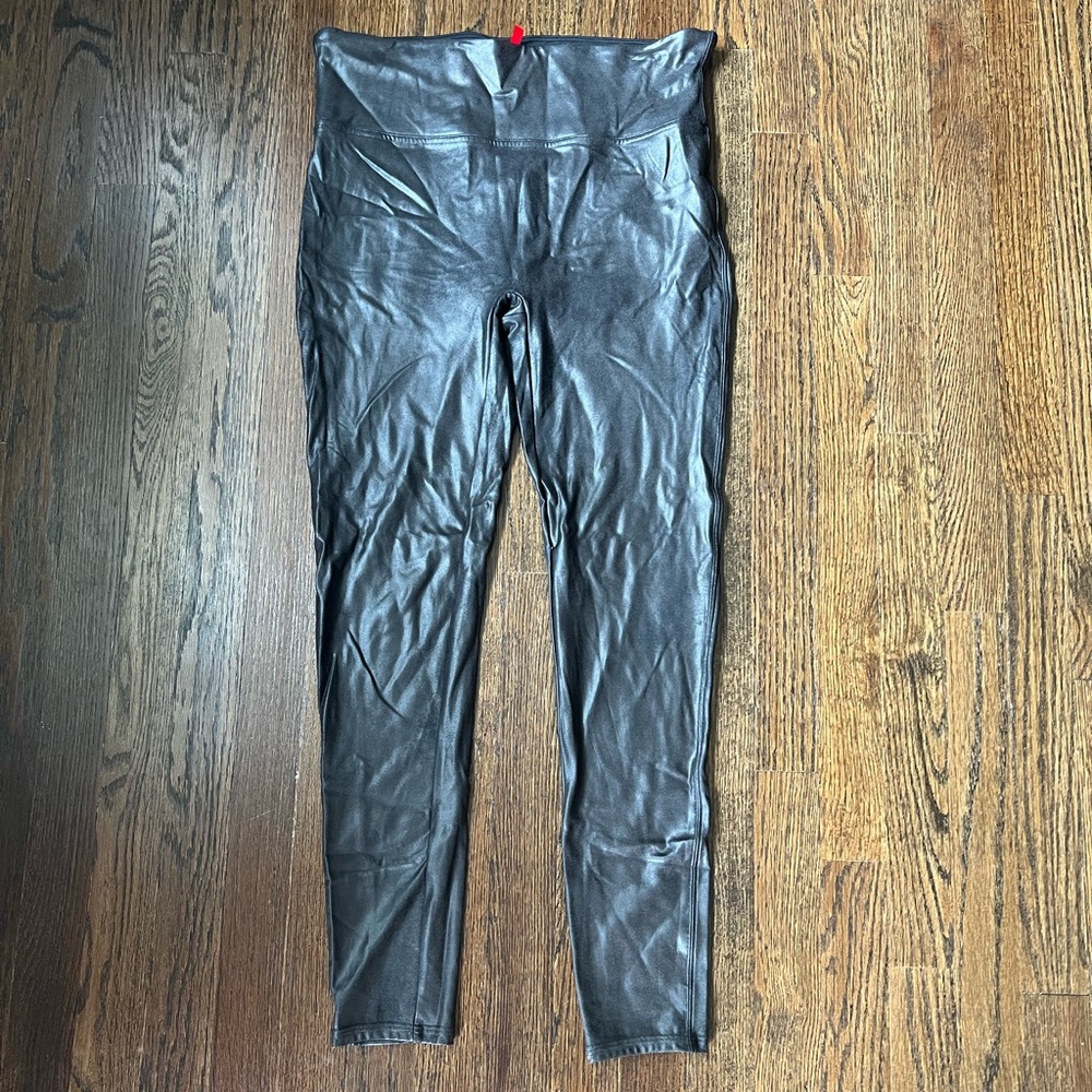 Black Spanx Leggings Faux Leather High Rise